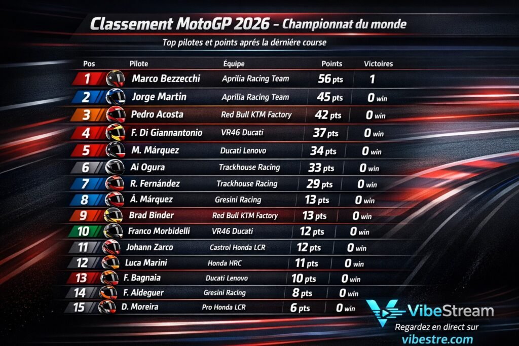 MotoGP 2026 classement pilotes – championnat du monde