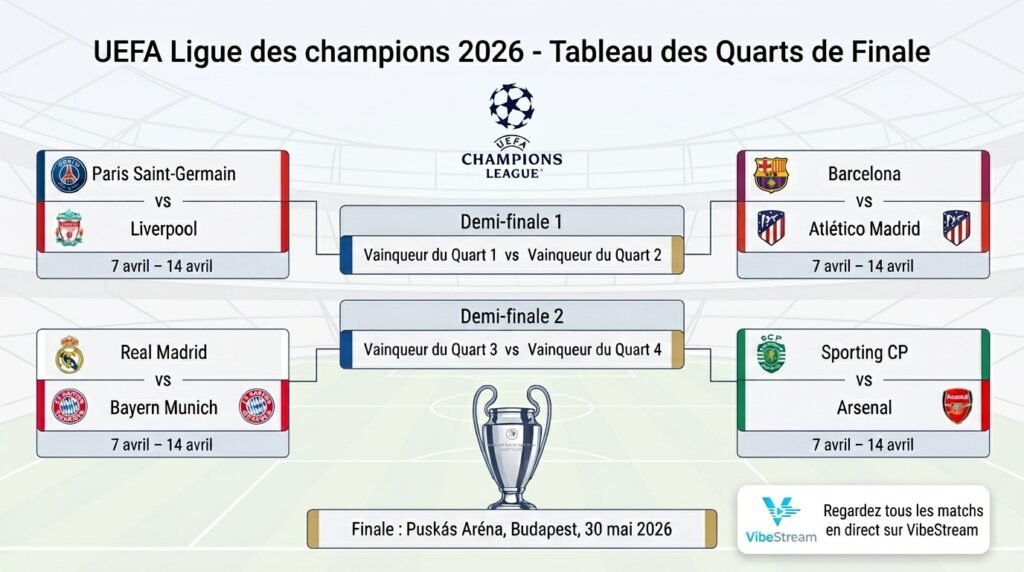 Quarts de finale Champions League 2026 – Tableau des matches